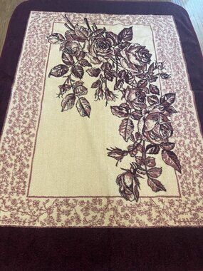 Vintage San Marcos Original Floral Rose Blanket Burgundy Acrylic Made in Mexico